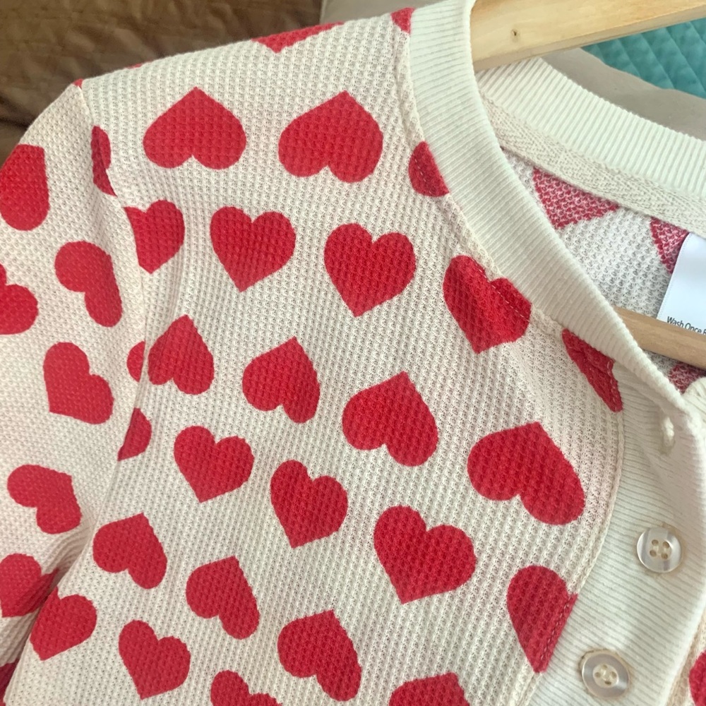 Heart Print Henley Red Hearts Top - Picture 2 of 10